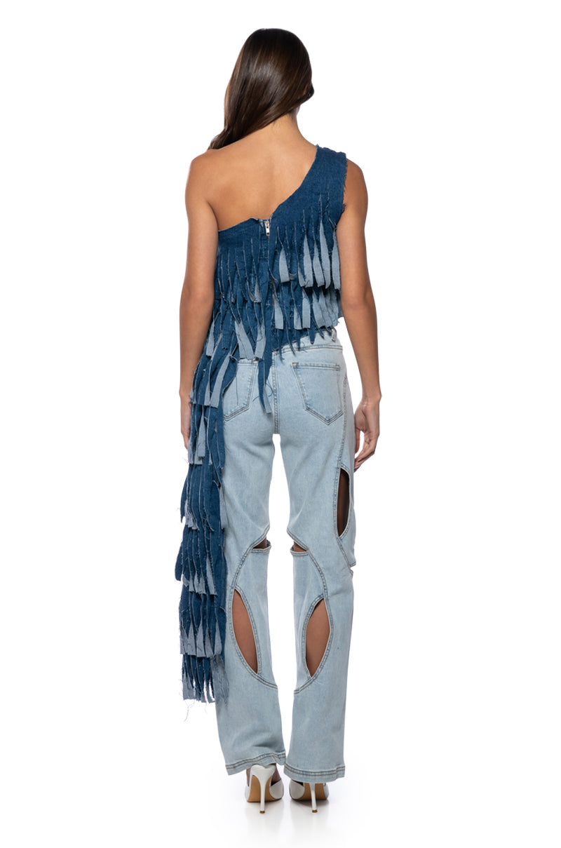 DESTINY DISTRESSED DENIM TOP