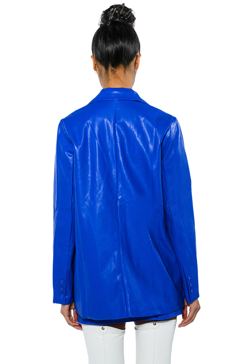 DETERMINED MIND FAUX LEATHER BLAZER