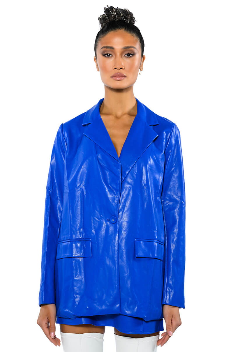 DETERMINED MIND FAUX LEATHER BLAZER