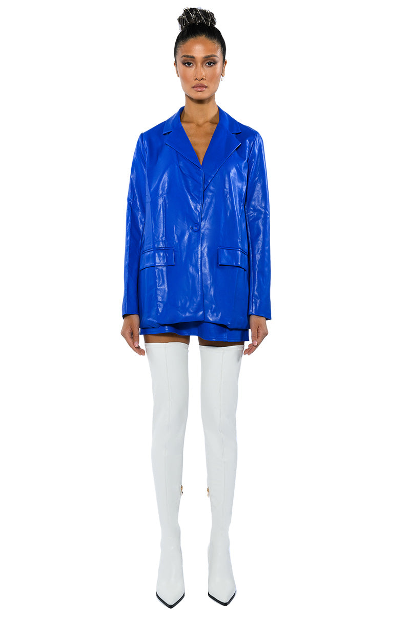 DETERMINED MIND FAUX LEATHER BLAZER
