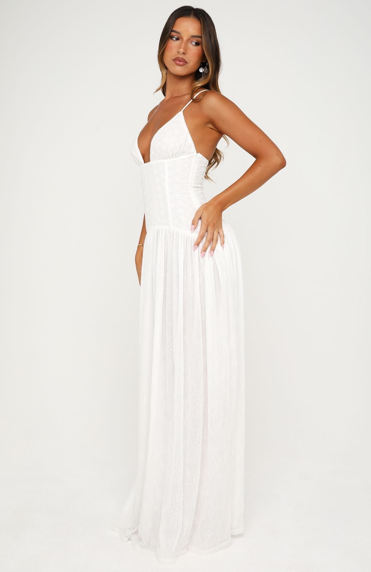 Sultry Shore Broderie Maxi Dress Off White