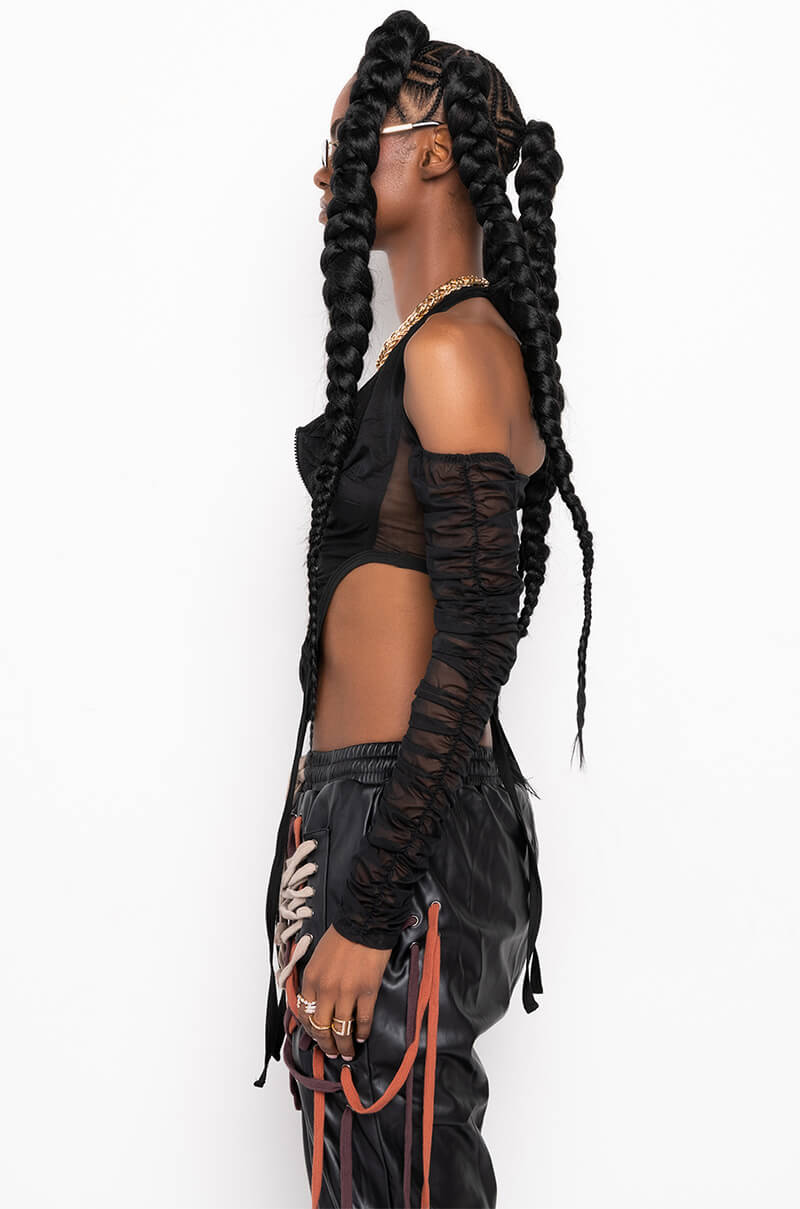 DIABOLICAL RUCHED LONG SLEEVE MESH BLOUSE