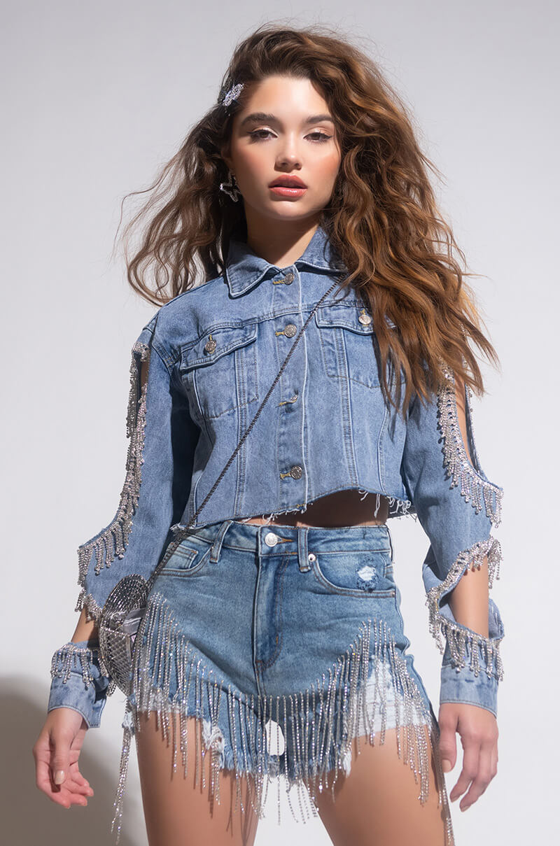 DIAMOND CUT OUT CROP DENIM JACKET
