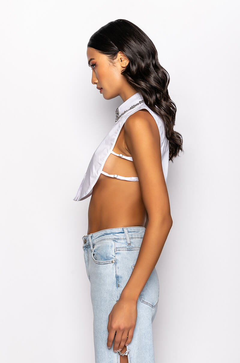ASTRID RHINESTONE SLEEVELESS BUTTON DOWN