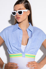 DIRTY MARTINI CROPPED SHORT SLEEVE POPLIN BLOUSE