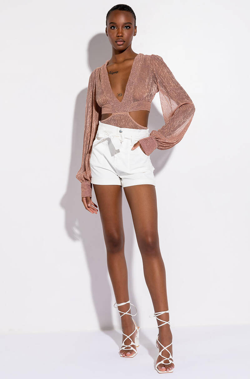 ELLA DEEP V LONG SLEEVE BODYSUIT WITH CUTOUTS