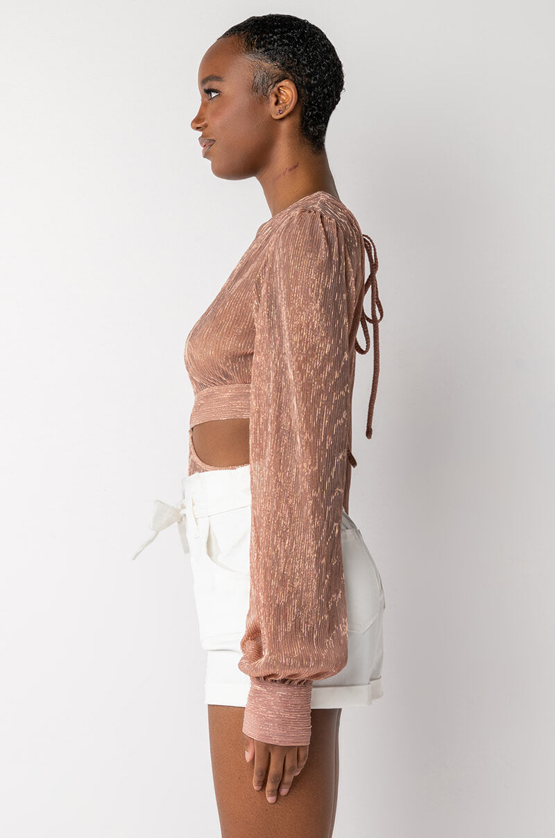 ELLA DEEP V LONG SLEEVE BODYSUIT WITH CUTOUTS