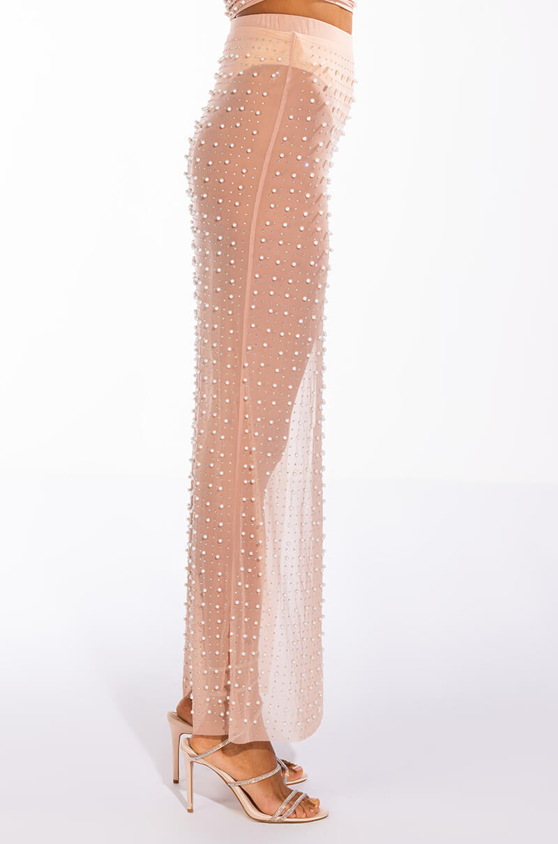 DIONNE EMBELLISHED HIGH SLIT MESH MAXI SKIRT