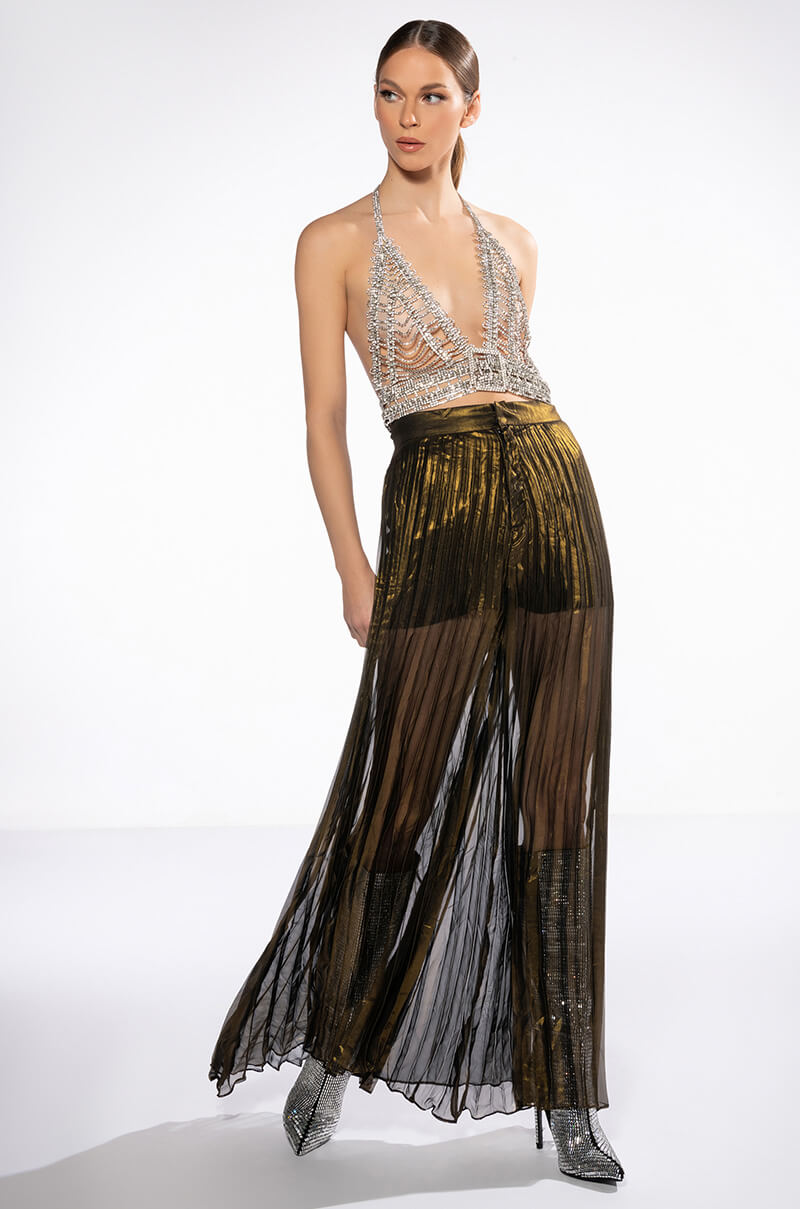 DISCO FLAIR PLEATED WIDE LEG PANTS