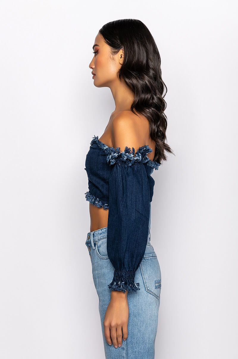 DIANA OFF THE SHOULDER LONG SLEEVE DENIM TOP