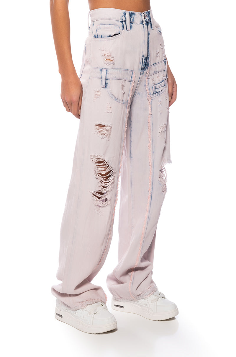 DOLLY PINK ACID WASH RELAXED FIT JEANS