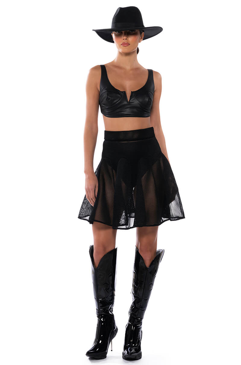 DON'T HATE THE PLAYER PLEATED MESH MINI SKIRT