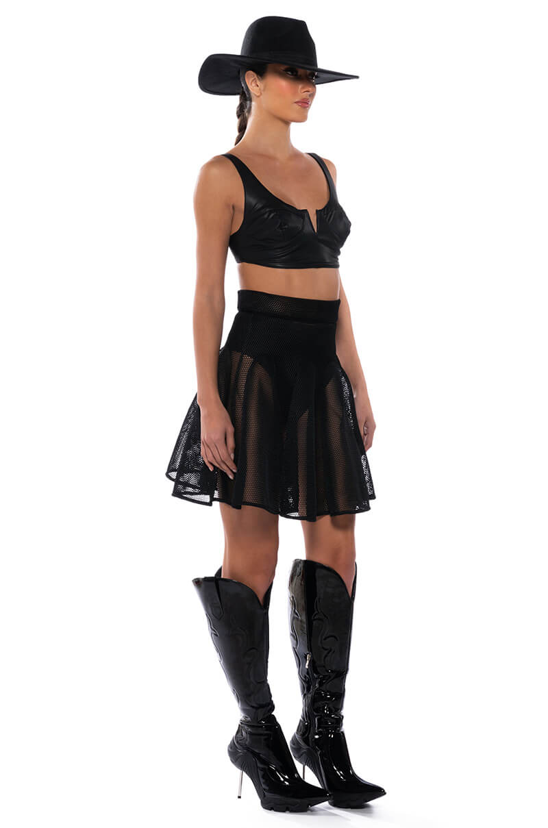 DON'T HATE THE PLAYER PLEATED MESH MINI SKIRT