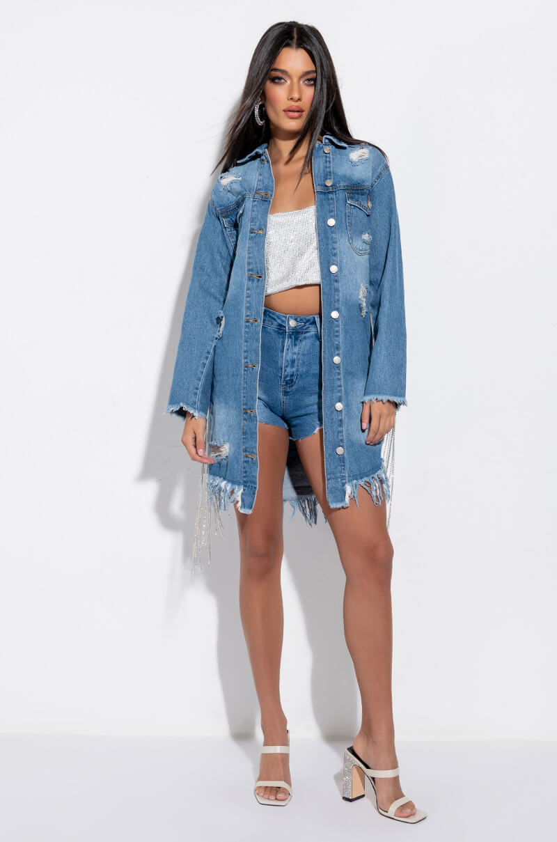 DONT STOP ME HIGH WAISTED RHINESTONES STRIPES JEANS SHORTS