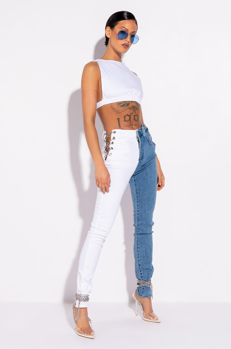 DOUBLE FACE CHAIN SKINNY JEANS