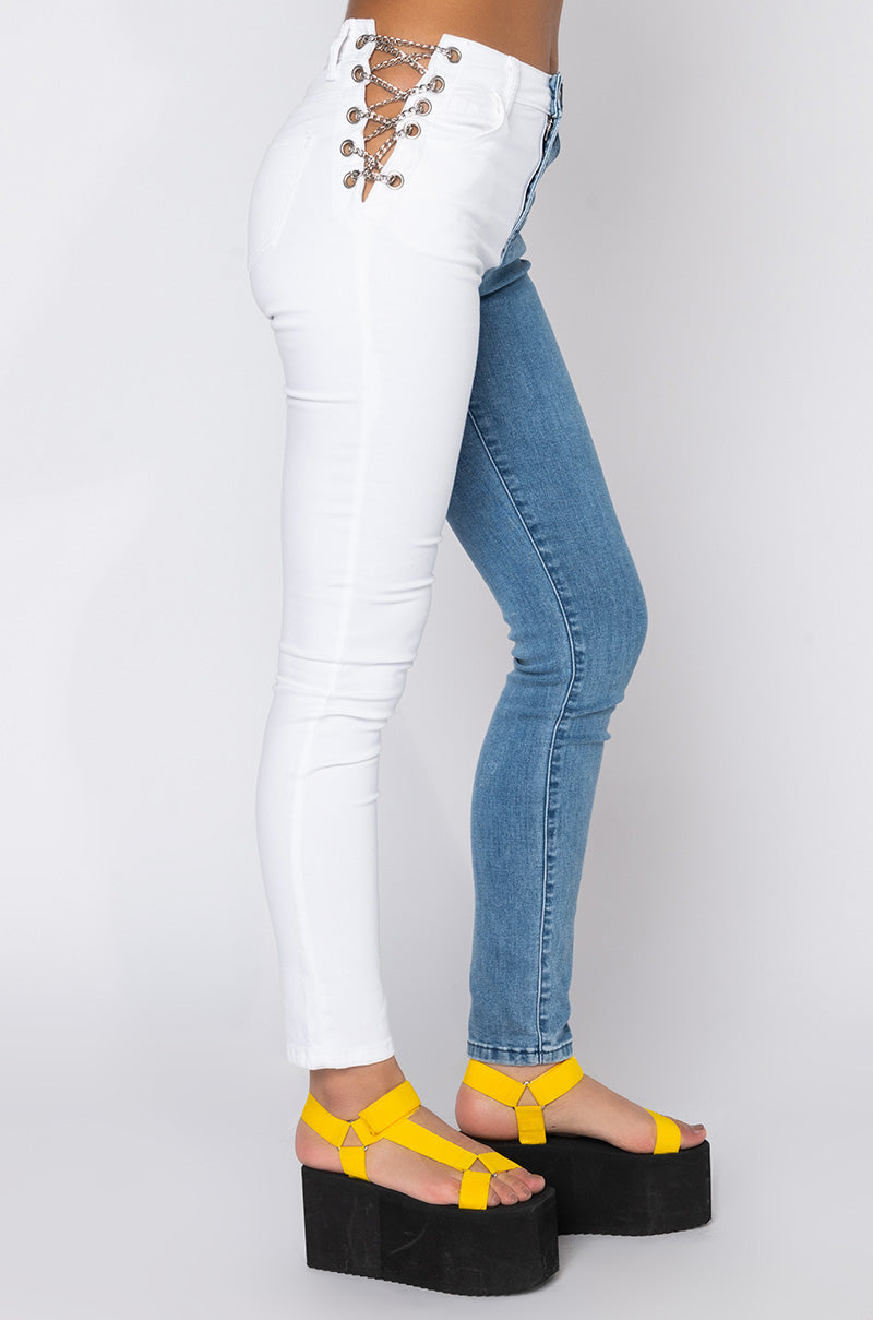 DOUBLE FACE CHAIN SKINNY JEANS