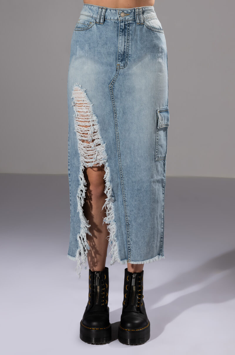 DOUBLE OHS CARGO DISTRESSED MIDI SKIRT
