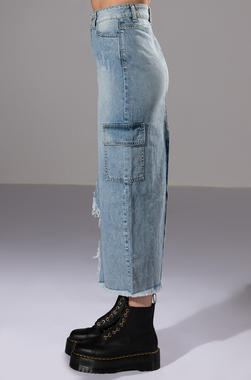 DOUBLE OHS CARGO DISTRESSED MIDI SKIRT
