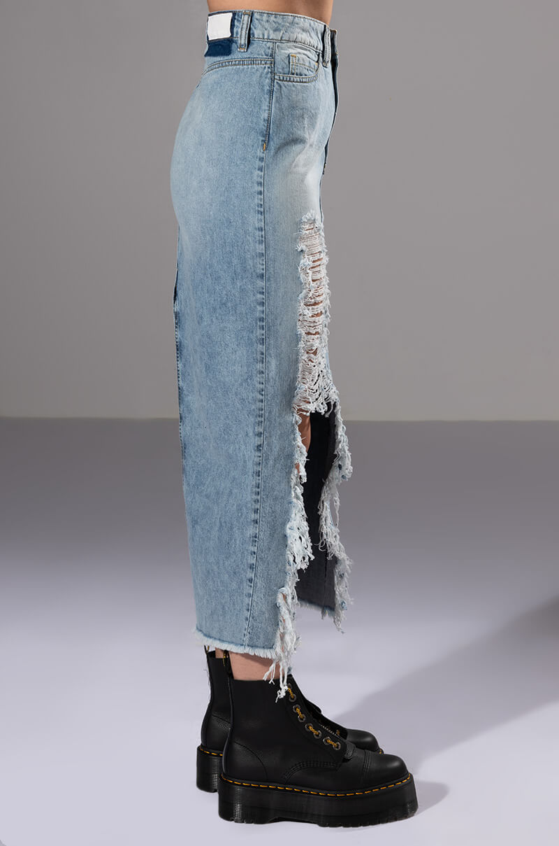 DOUBLE OHS CARGO DISTRESSED MIDI SKIRT