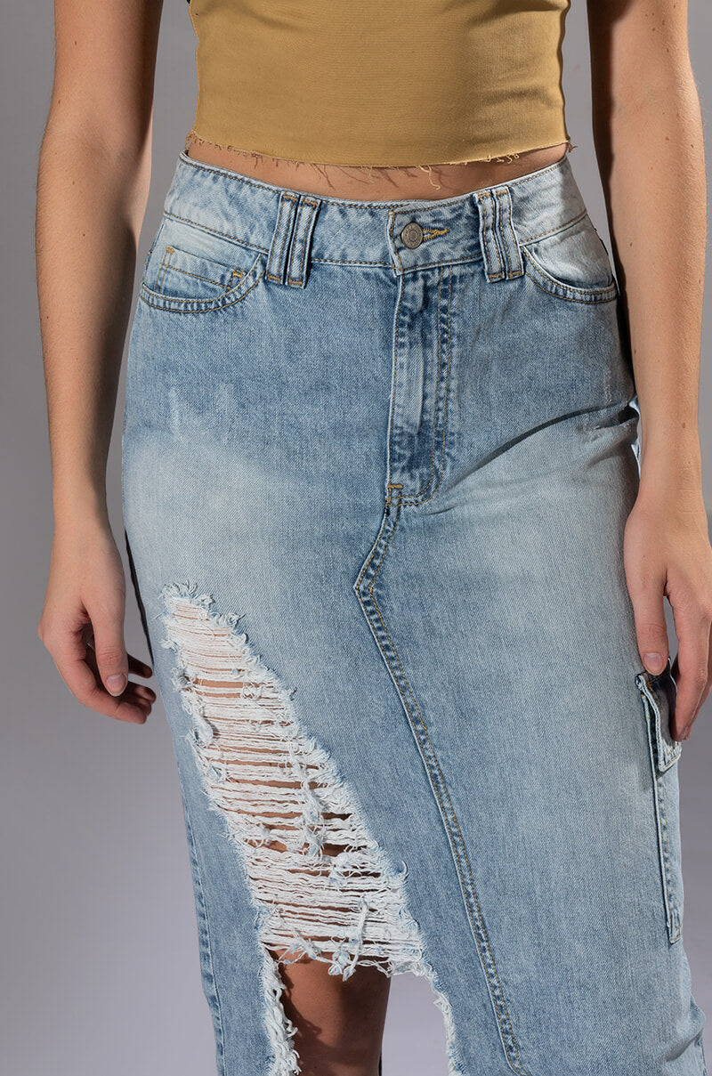 DOUBLE OHS CARGO DISTRESSED MIDI SKIRT