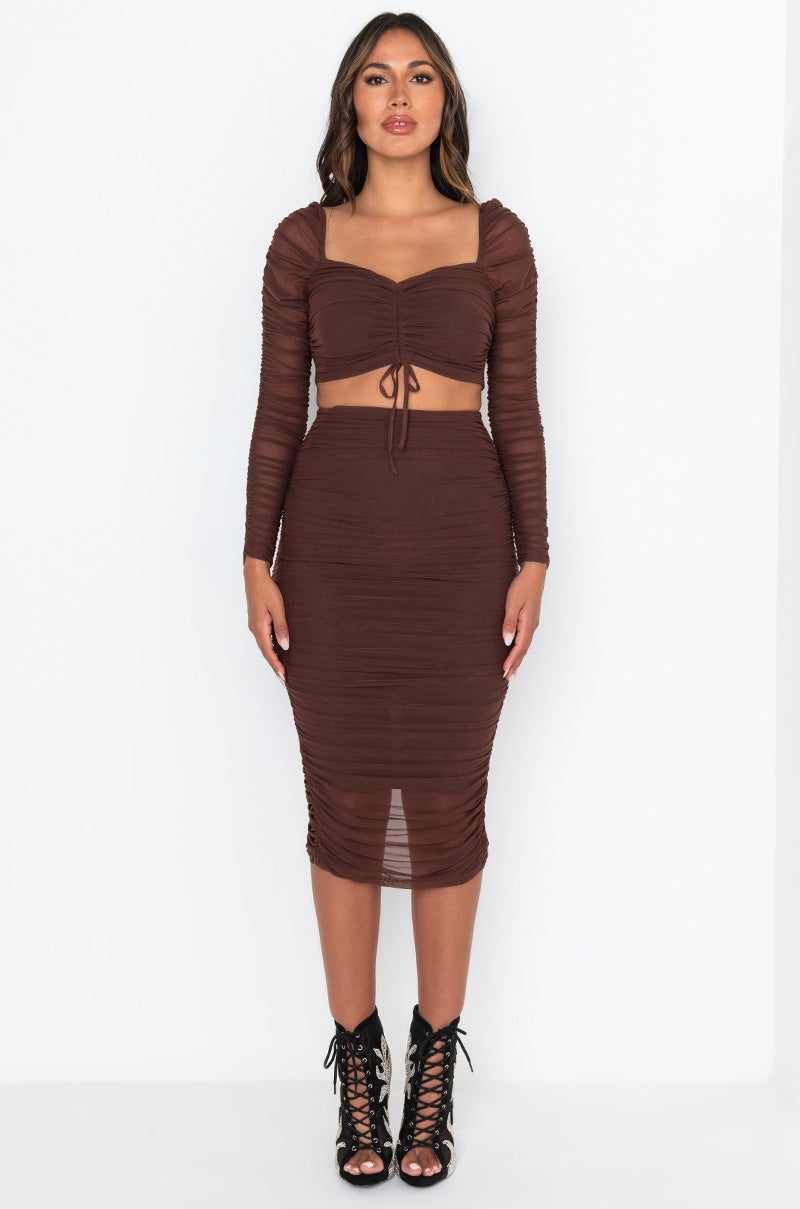 DRAMA FREE CINCHED MESH BLOUSE