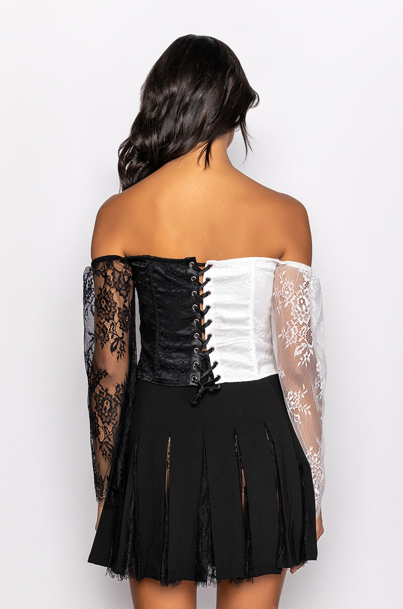 DREAMY OFF THE SHOULDER LACE CORSETED BLOUSE