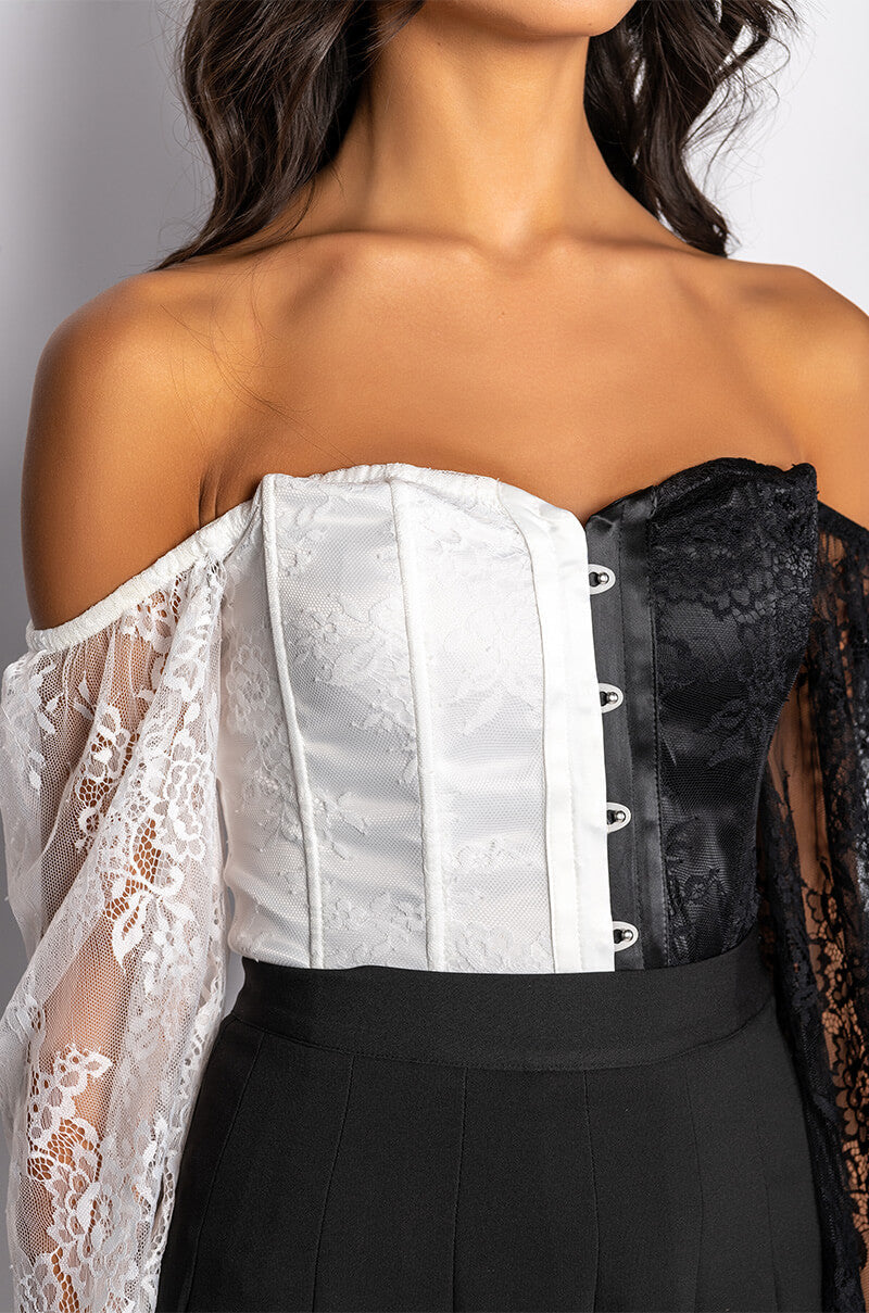 DREAMY OFF THE SHOULDER LACE CORSETED BLOUSE