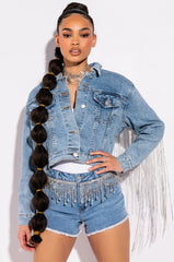 DRIPPIN EMBELLISHED CUT OFF DENIM SHORT