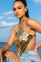 DRIPPING IN GOLD SLEEVELESS HALTER TOP