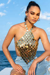 DRIPPING IN GOLD SLEEVELESS HALTER TOP