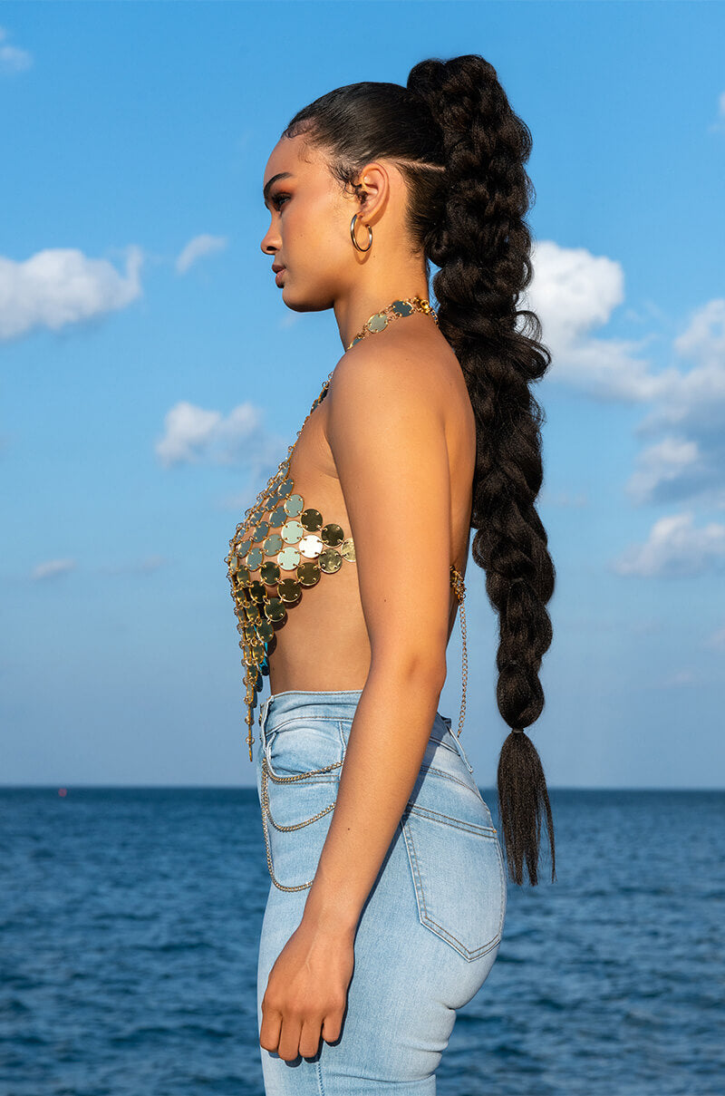 DRIPPING IN GOLD SLEEVELESS HALTER TOP