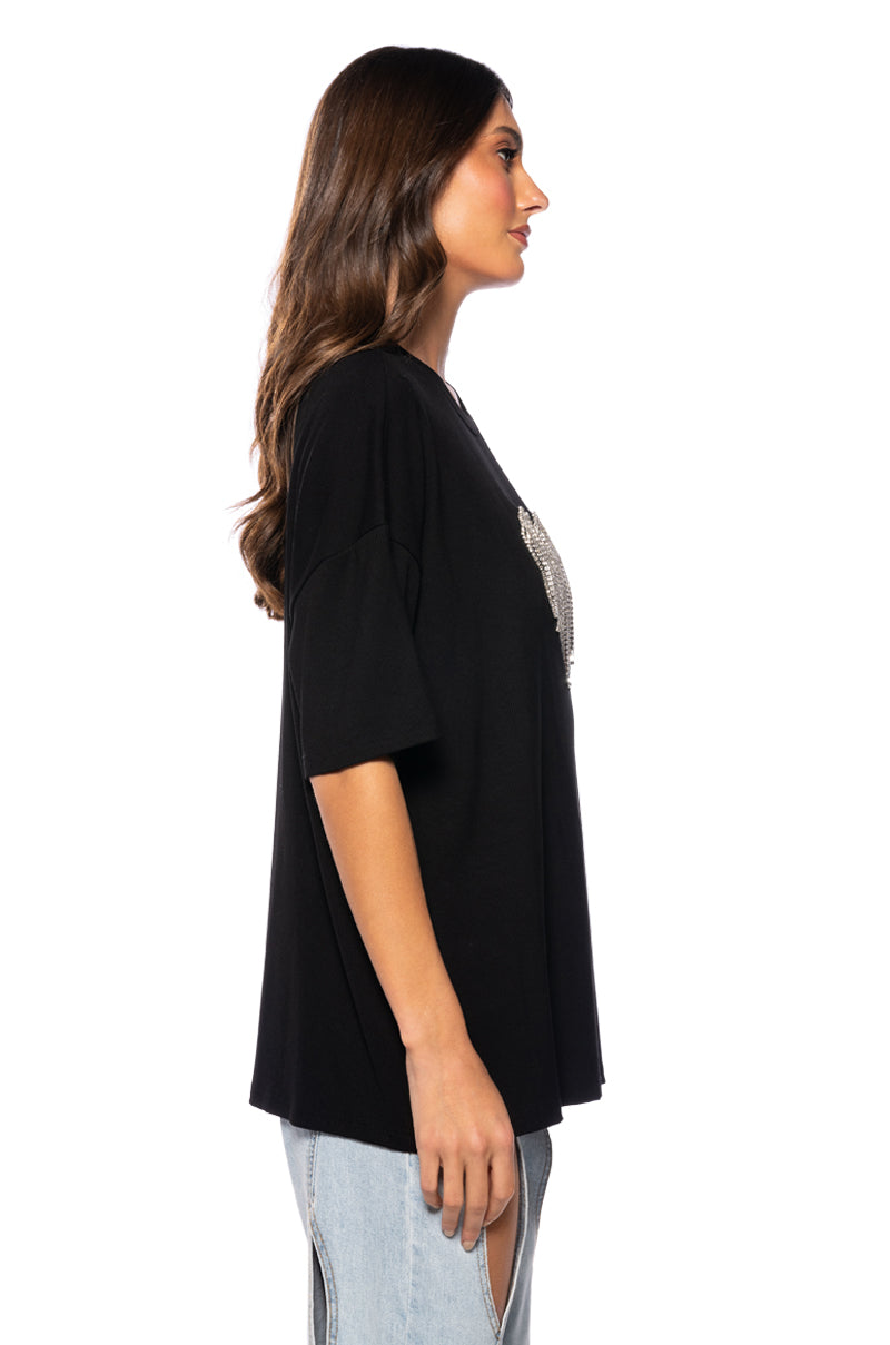 DRIPPING RHINESTONE HEART OVERSIZED TSHIRT