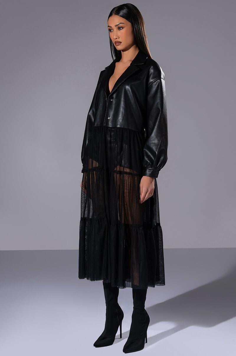 CROP PU TRENCH WITH CHIFFON SKIRT