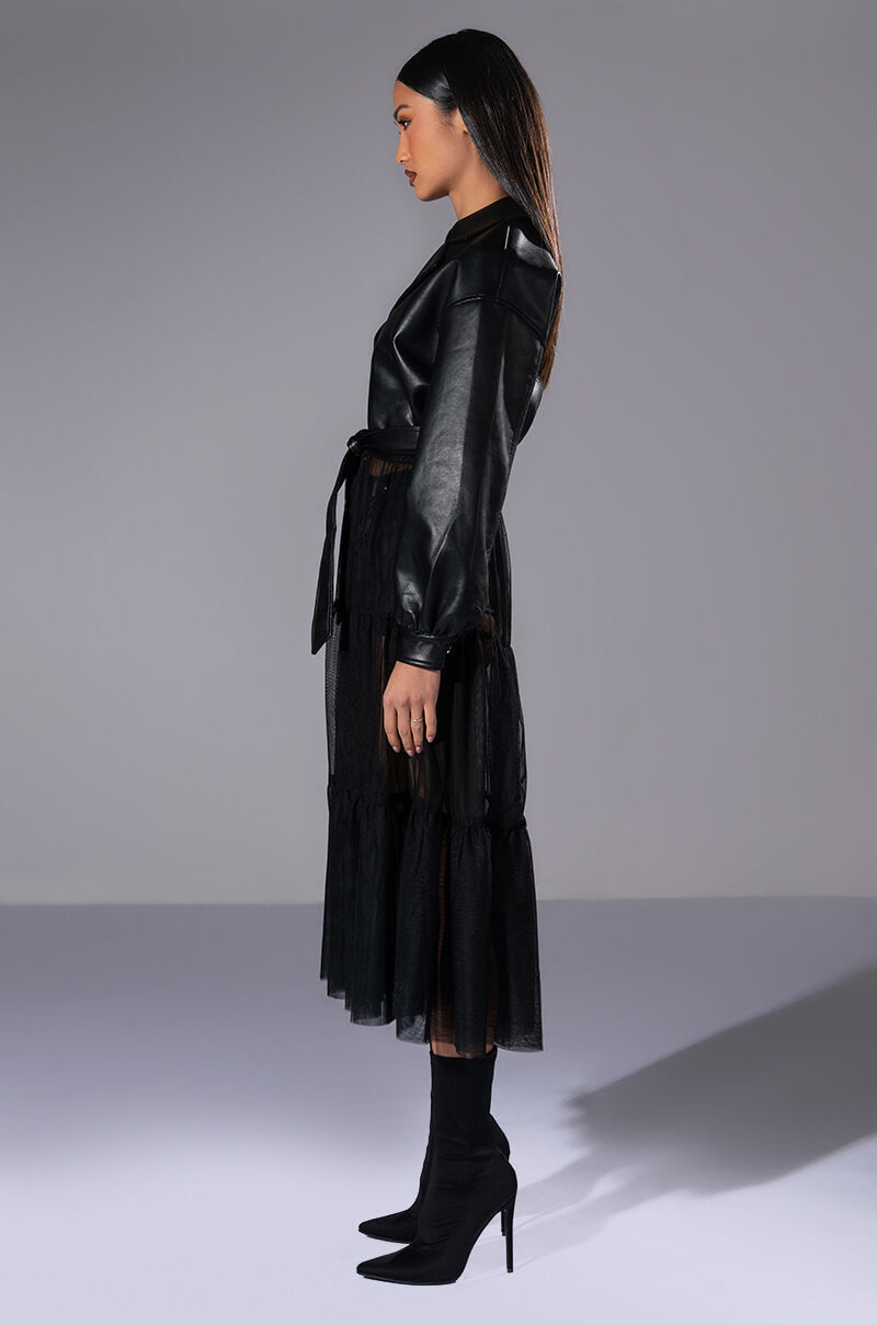 CROP PU TRENCH WITH CHIFFON SKIRT