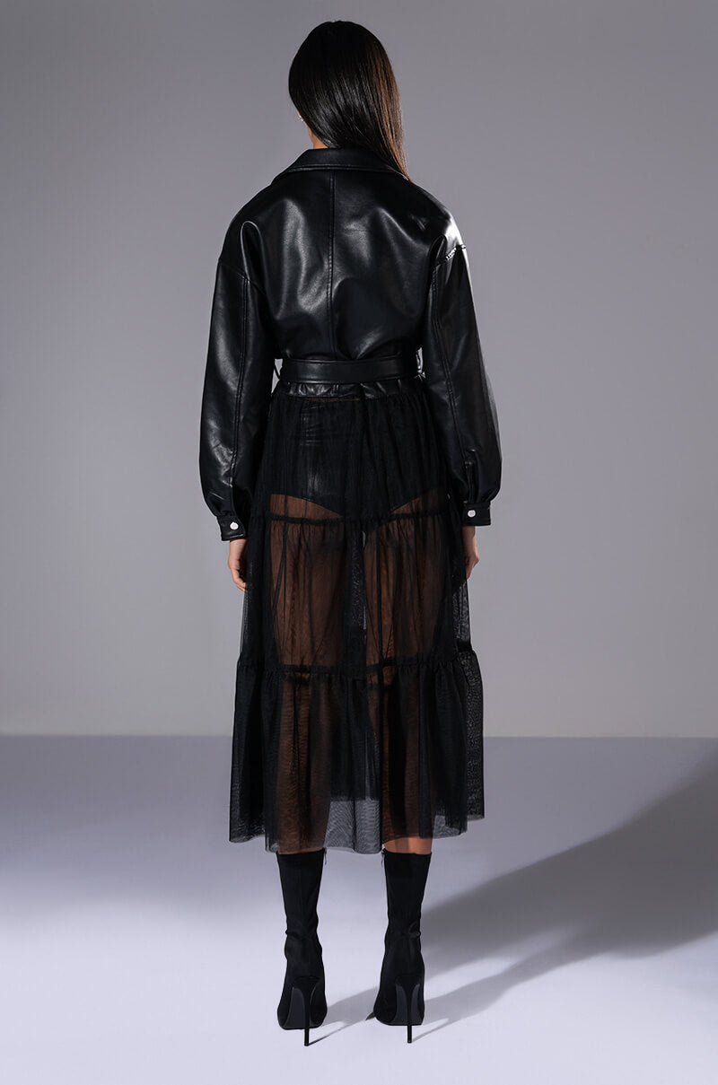 CROP PU TRENCH WITH CHIFFON SKIRT