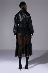 CROP PU TRENCH WITH CHIFFON SKIRT