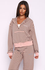 Looking Back Boxy Zip Front Hoodie Pink Stripe
