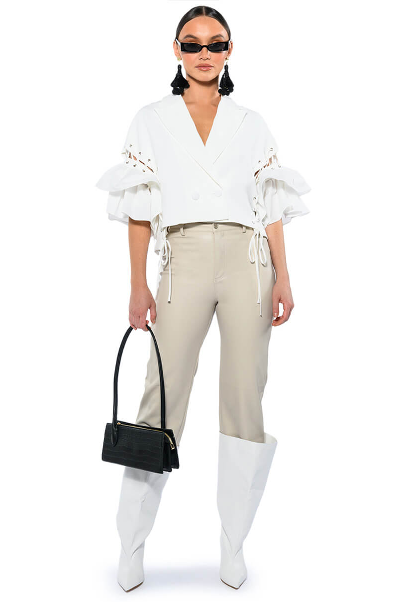 EASY DOES IT RUFFLE SLEEVE CROP BLAZER