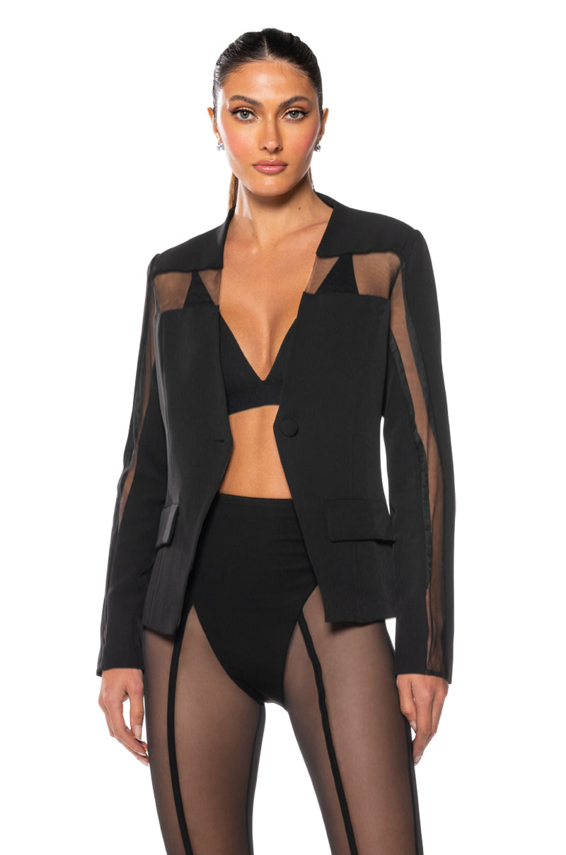 EASY GOING MESH BLAZER IN BLACK