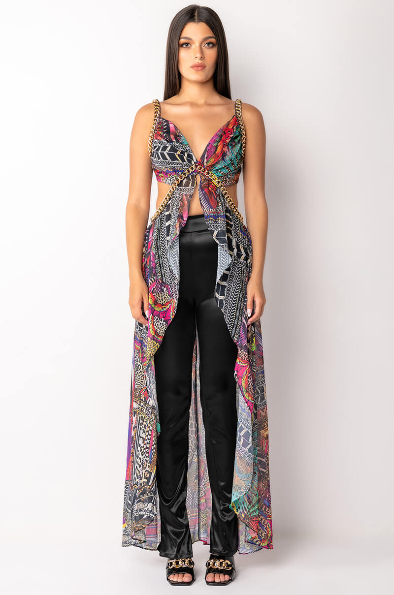 EDGE OF PARADISE SLEEVELESS CHIFFON CUTOUT HIGH LOW BLOUSE