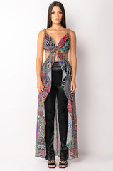 EDGE OF PARADISE SLEEVELESS CHIFFON CUTOUT HIGH LOW BLOUSE