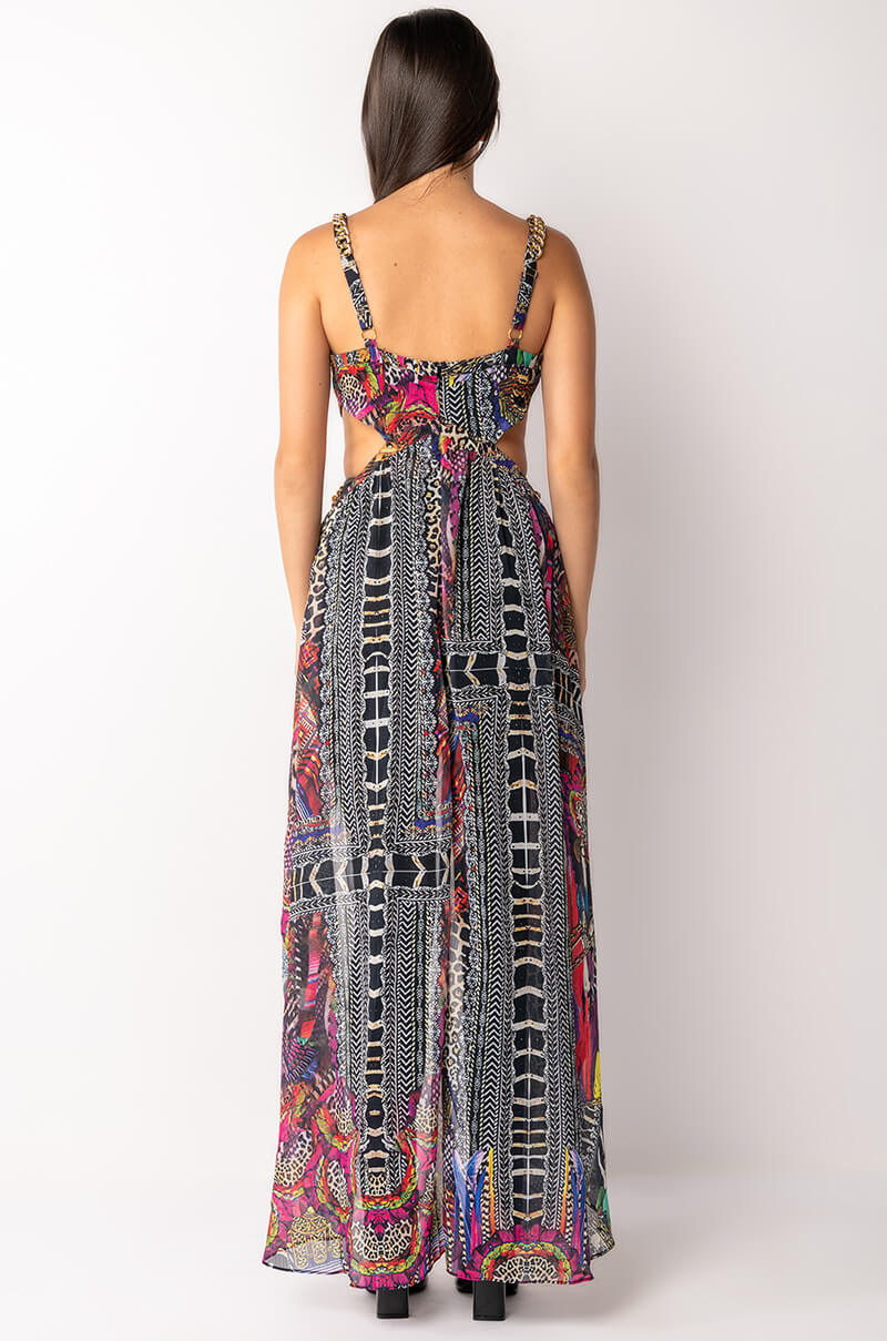 EDGE OF PARADISE SLEEVELESS CHIFFON CUTOUT HIGH LOW BLOUSE