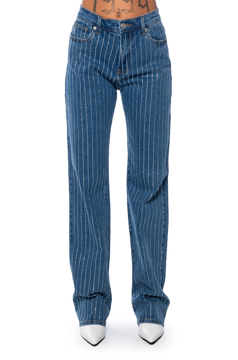 EFFORTLESS GLAM RHINESTONE STRIPE WIDE LEG JEAN