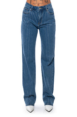 EFFORTLESS GLAM RHINESTONE STRIPE WIDE LEG JEAN