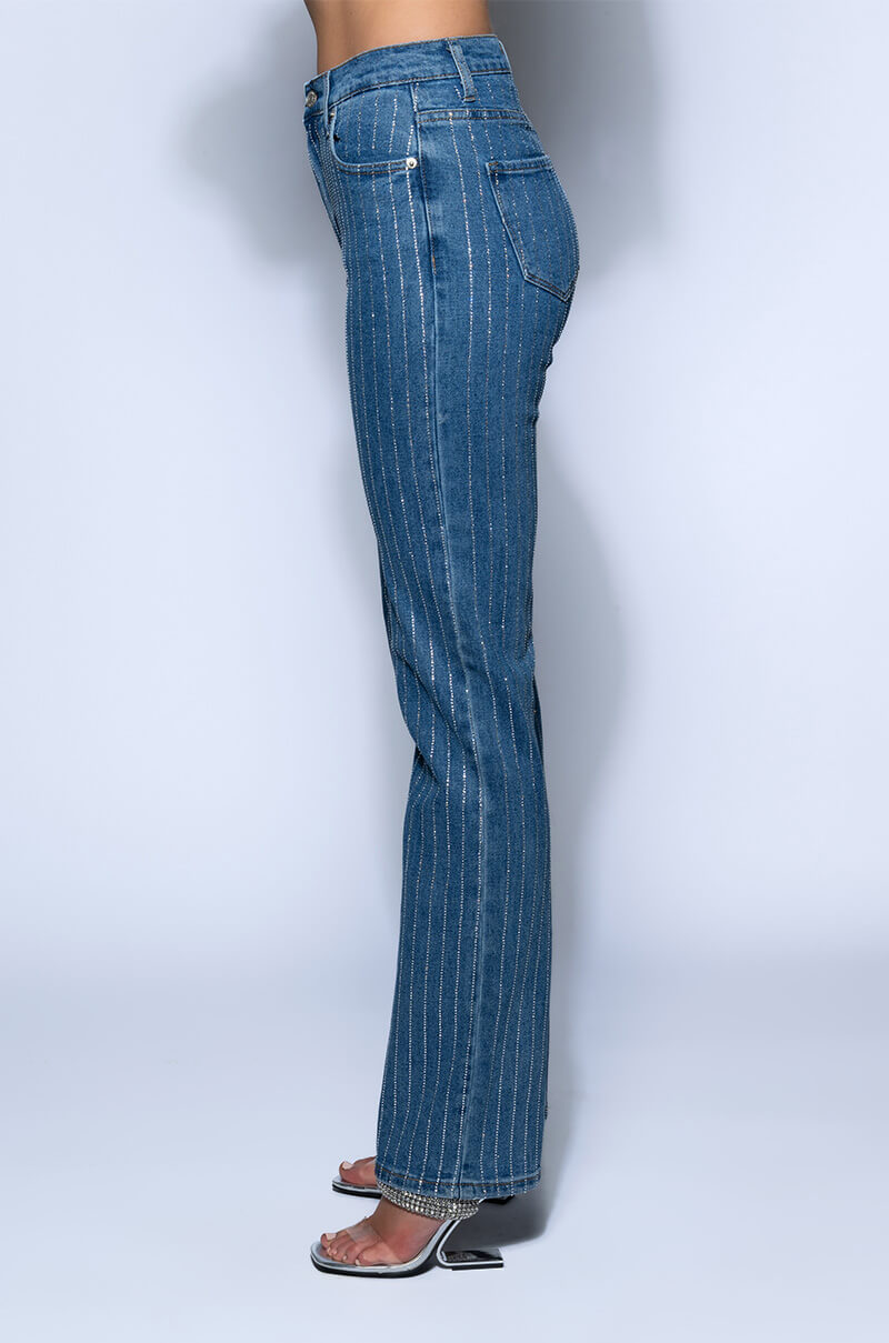 EFFORTLESS GLAM RHINESTONE STRIPE WIDE LEG JEAN