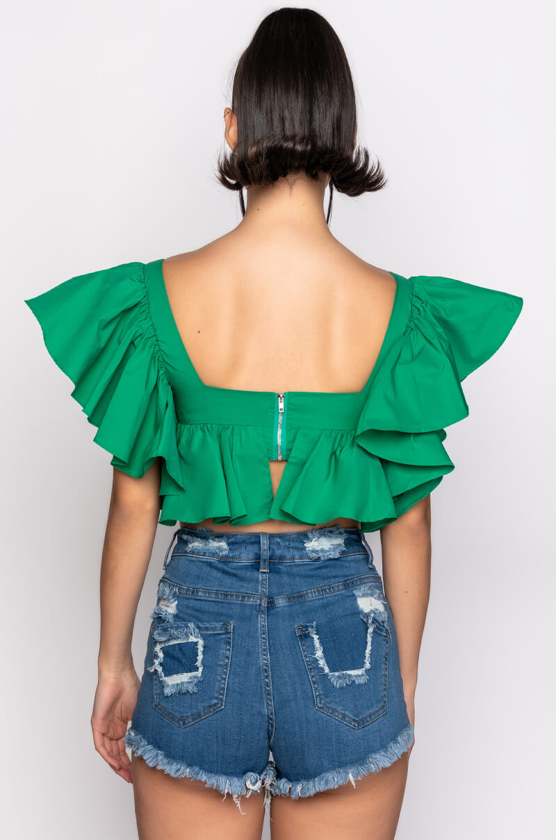 JUNO RUFFLE SLEEVE CROPPED BLOUSE