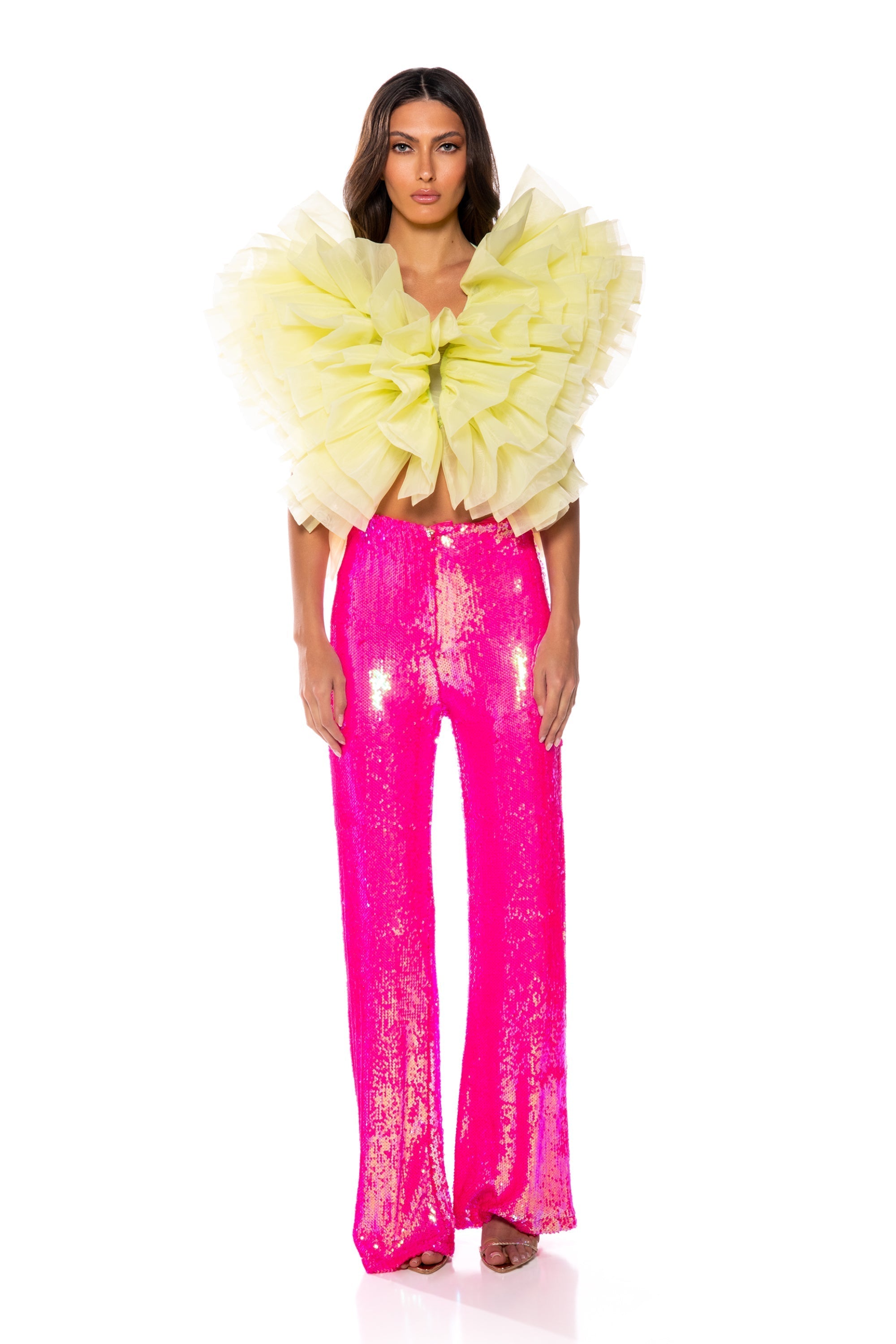 ELENA STATEMENT RUFFLE TOP IN YELLOW