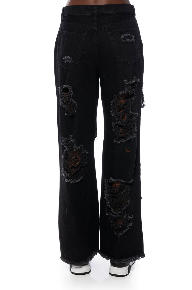 ELLA BELLA HIGH RISE WIDE LEG DISTRESSED JEANS