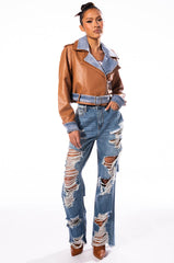 ELLA BELLA HIGH RISE WIDE LEG DISTRESSED JEANS