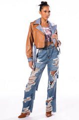 ELLA BELLA HIGH RISE WIDE LEG DISTRESSED JEANS